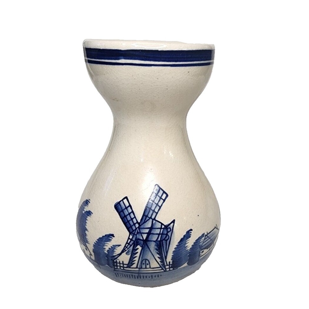 Vintage Delft Blue Vase 5.5" Tall Holland Windmill village ships. Kitchen decor